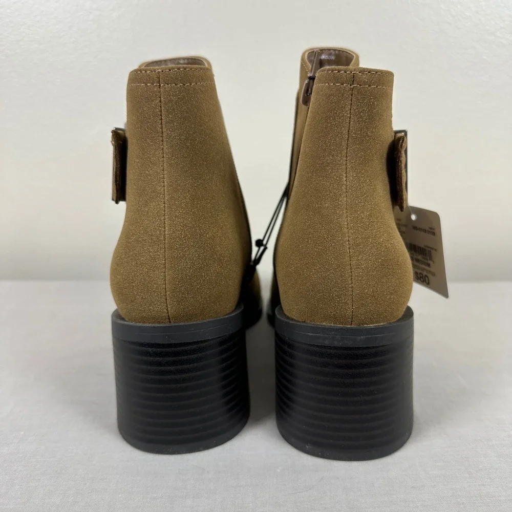 a.n.a Women's 10 Shadow Bootie Tan‎ Faux Suede Buckle Block Heel Ankle Boots NEW